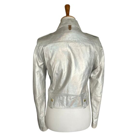 Mackage Silver Lambskin Leather Motorcycle Jacket, Womens, Size XS - Picture 7 of 10